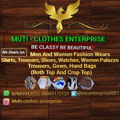 @multi-clothes enterprise is a clothing/fashion brand in Nigeria, we specialize on clothes and fashion.
   We give the best at an affordable price 💵