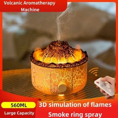 Aromatherapy Humidifier Diffusers 3D Simulation Flame Air Humidifier Smoke Ring Fragrance Room Spray with Remote Control