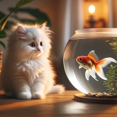 猫と金魚の画に癒されてます。家族がアレルギー体質でペットを飼えませんので、画像生成AIで画を作って満足しています。