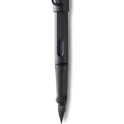 an instrument for writing or drawing with ink, typically consisting of a metal nib or ball, or a nylon tip, fitted into a metal or plastic holder.