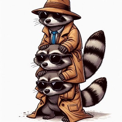 three raccoons in a trench coat