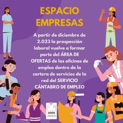 El SCE pone a disposición de las empresas un espacio de atención personalizada y de calidad.
#ProspecciónLaboral 
sce.espacioempresas@cantabria.es