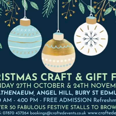 Craft & Gifts at The Apex BSE 2024 Dates 9/3, 13/4, 11/5, 9/11 & 7/12. The Atheneaum Xmas Fair 27th Oct & 24th  Nov 2024