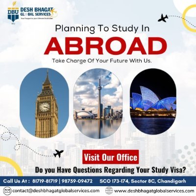 Desh Bhagat Global Services is one of the leading study abroad consultancies located in Chandigarh. With years of expertise, Desh Bhagat Global Services has suc