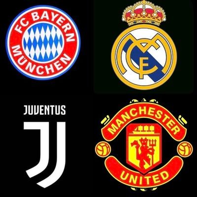 REAL MADRID 🤍🤍
MANCHESTER UNITED ❤️❤️
BAYERN MONACHIUM ❤️❤️
JUVENTUS 🤍🖤