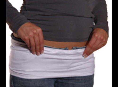 The Belly Button Maternity band has a patented button system that allows you to attach it to your undone pants which holds your pants up comfortably and tight.