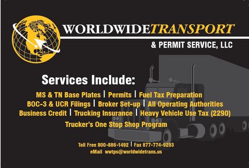 Commercial Vehicle Registration Permit Svc. in Memphis, TN. Call 800-886-1492 for All Operating Authorities, IFTA, MS/TN Plates, BOC-3, 2290, Insurance & UCR.