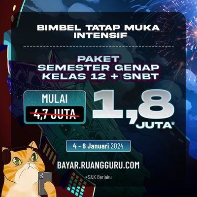 ❇️PROMO SEMESTER BARU RUANG GURU 🔥

❇️Kode Diskon ➡️ RGTRYOUT

BERLAKU UNTUK SEMUA PAKET HINGGA 28 JANUARI 2024