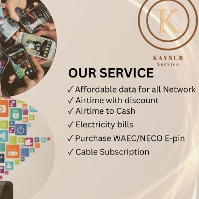 Believer||RCCG||Telecommunications service. Provides Data subscription, Airtime bundle, Cable Subscription, Electricity Payment, etc. @www.kaysub.com.ng