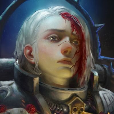 #Roleplay #Fantasyverse #OC 2,24m/??? años/¿Humana?/Angel de Deus Machina/Puño de hierro del Adeptus Mechanicus. Arts not mine