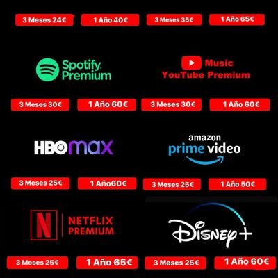 Presentamos nuestros nuevos servicios Low Cost.
Disponemos de cuentas de Netflix, HBO, Disney... También de IPTV para ver todos los deportes