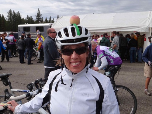 libbylabels's profile picture. On a journey to find something but not sure what it is. By the way, the fruit on my helmet is a peach. It's a Team in Training thing.