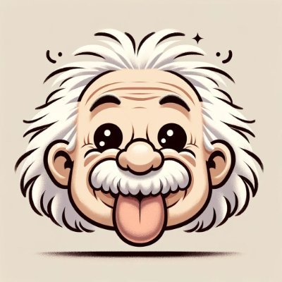 Einstein cartoon, tongue out, mirrors crypto's bold innovation and disruptive spirit akin to his scientific breakthroughs. #CryptoGenius