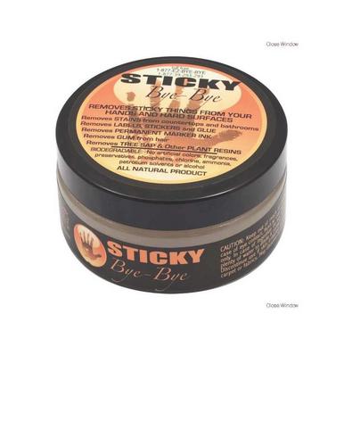 Sticky Bye Bye is an amazing cleaner sure to impress the most hard working of folks.  Moms-gum from hair, Gardeners-plant resins from hands and tools, etc.!