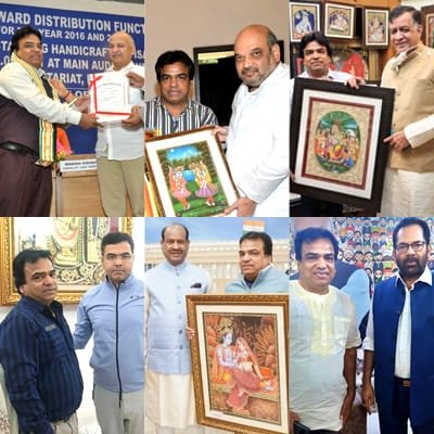 Delhi State Award-winning artist Mahesh Ji excels in Tanjore and Miniature paintings, adorned with numerous prestigious honors in Indian Traditional Paintings.