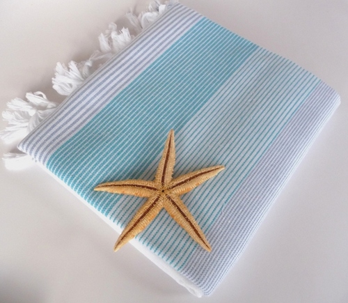 Used in the Turkish baths for centuries, 'Peshtemal' is a traditional Turkish towel, absorbs water as fast as towels, dries five times quicker..
