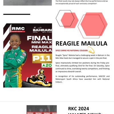 Kart Racing Driver 🏎🏆| Future Formula 1 driver | Team Spice driver | IG : @reagile_mailula12
