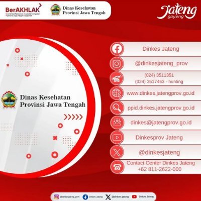 Akun Resmi Dinas Kesehatan Provinsi Jawa Tengah |sampaikan aduan dg hastag #jatenggayeng #kemalajateng email :dinkes@jatengprov.go.id