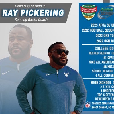 RUNNING BACK COACH BUFFALO FOOTBALL 2022 AFCA 35 Under 35 2022 Football Scoop Rising Minority 2022 ON3 Rising QB Coach 2022 OCN Rising QB Coach