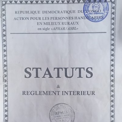 ACTION POUR LES PERSONNES HANDICAPES EN MILIEUX RURAUX (APHAR/ASBL).
Crée en 2007, légalisé le 15/09/2022 conformément à la loi num. 004/2001 du 20 juillet 2001