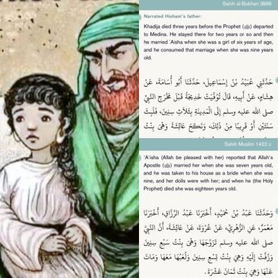 Aisha - the third wife of Prophet Muhammad (53 y/o, married +1). 6 years old - married, 9 years old - deflowered. 📴 For a while. #ChildBride 👰🏼‍♀️