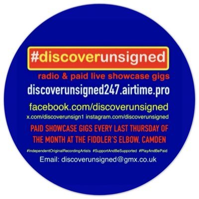 #discoverunsigned radio & PAID showcase gigs every last Thursday of the month @fiddlerscamden discoverunsigned@gmx.co.uk #supportandbesupported 🎤🎸🥁🎹📻