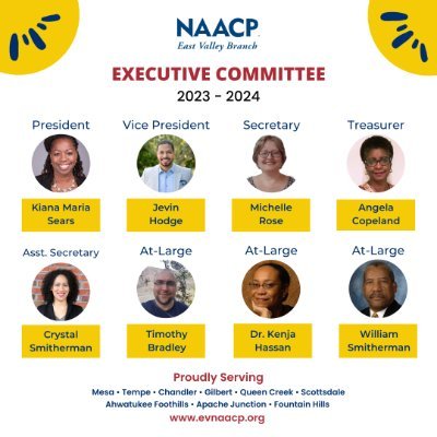 Official page of the of the NAACP East Valley Branch (1008-B). Branch President Kiana Maria Sears is the only person who can speak on behalf of the branch.