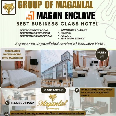 MAGAN ENCLAVE 
BEST BUSINESS CLASS HOTEL
BEST DORMITERY ROOM
BEST DELUXE SUITE ROOM
BEST DELUXE SINGLE ROOM
BEST KITCHEN FACILITY
BEST DINNING HALL 
FULL A/C