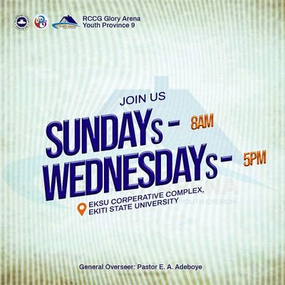 RCCGGloryArena's profile picture. We conform to the gospel of Jesus Christ through raising, building and yielding generations to the hallmark of salvation! The Gospel is the Trend!