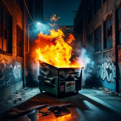A dumpster on fire.