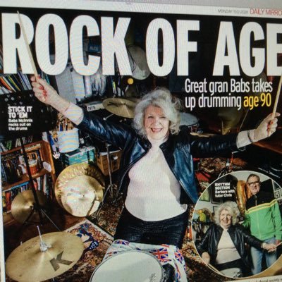 Lancastrian.Oldest Lady Drummer in World - more Keith Moon than Ringo. Drumming releases the inner wild woman!
