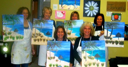 We bring together instructional art with friends, wine, and fun!  We make it simple: your canvas, paints, paintbrushes, apron, and corkscrew will be waiting!