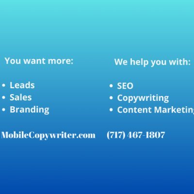 Mobile Copywriter helps you get more leads & sales with SEO, copywriting and content marketing. #Copywriter #SEO #Branding #LeadGeneration #SmallBiz