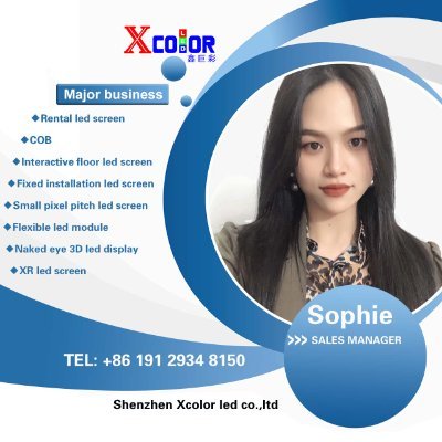 sophiezwen's profile picture. Sophie from Shenzhen Xcolor Led, a professional led screen manufacturer in China. Welcome to contact me at WeChat/ WhatsApp 86-19129348150
