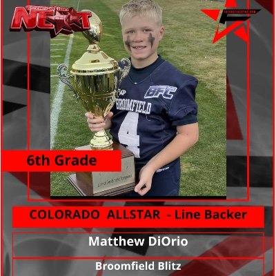 mattydiorio4's profile picture. Class of 2030|5'5"|125lbs|LB/Slot|Future Five Star All Star|Colorado Youth Football All Star|BLVCK Wolf Media 1st Team All State| National Junior Honor 4.0GPA