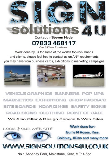 signsolutions4u's profile picture. WORK DONE FOR COLDPLAY/GUNS N ROSES/KISS/llDIVO....second best is not an option give us a try