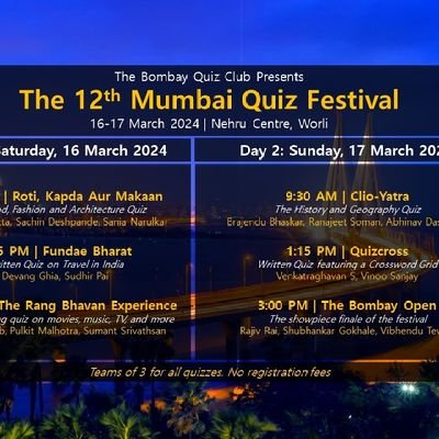 The Bombay Quiz Club is a volunteer group promoting the wonderful sport of quizzing in the Mumbai Metropolitan Area