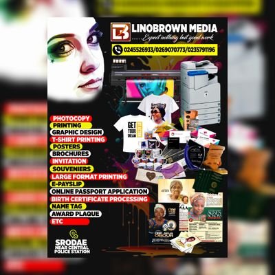 Linobrown Media for all ur Graphic Designs, souvenirs, General Printing, Online Printing, etc. call on WhatsApp 0245526933.motto expert nothing but goodwork