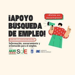 Servicio de Empleo de la @FRAVM. Programa de Apoyo en la Búsqueda de Empleo en la ciudad de Madrid. Financiado por la @aempleomadrid