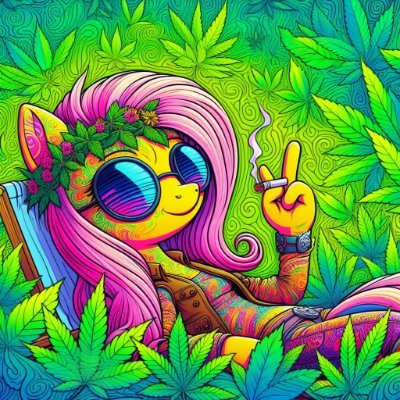 Pack a bowl and let's get high, chillin' out with Fluttershy. Blowin' clouds feel the vibe~ Bake special cakes with Pinkie Pie~🧁 ☮️#StonerBronies & #Veganism🌱