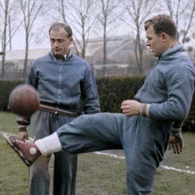 Restoration and colourisation of old b&w images of football matches and players.