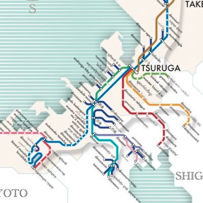 路線図デザインで、公共交通がよりわかりやすく親しみのあるものになったら良いと考えています。タイガースの虎マークをデザインした早川源一さんの研究をしています。写真は大阪駅西口改札にある路線図アート”龍の路線図”