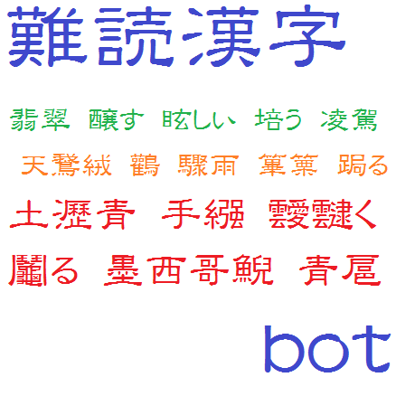 中の人：@pm85122 一般的な漢字から超絶誰得マニアックな漢字までを呟きます。機種依存文字がいっぱい出てきますので対応した環境でツイートをお楽しみください。現在の収録数：1264(2014/5/29)