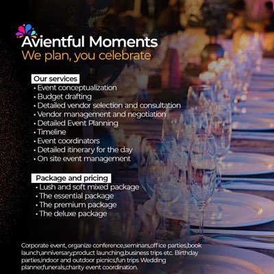 Luxury events planning and coordination. email: Avientfulmoments@outlook.com WhatsApp: https://t.co/hXGZZumOeG or call: 0505133771