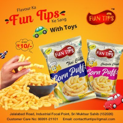 Chandan433104's profile picture. Corn Puffs Crispy & Crunchy Bite
At whole sale price
📍Jalalabad road, Industrial Focal Point, Sri Muktsar Sahib(152026)
📲 86991-21101