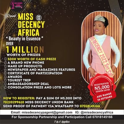 This is a pageant where Decency is promoted, nudity is rejected and God is exalted.
Contest is on for both Jnr and Snr categories.