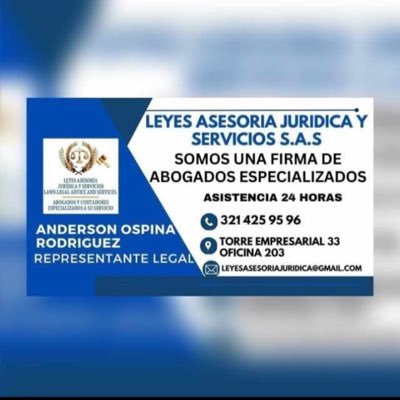 321 425 95 96 FIRMA DE ABOGADOS ESPECIALIZADOS EN TODAS LAS RAMAS DEL DERECHO CON PRESENCIA A NIVEL NACIONAL. CEO ANDERSON OSPINA RODRÍGUEZ