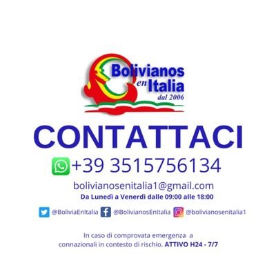 Ha per oggetto la tutela e l’assistenza dei cittadini Boliviani che risiedono in Italia.
Facebook: https://t.co/8DvM3YLKiW…