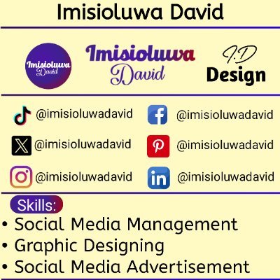 I create awesome contents.
increase your reach with strategical Ads campaign.
Social media manager || Ad expert and strategist.
Creativity at it peak.
