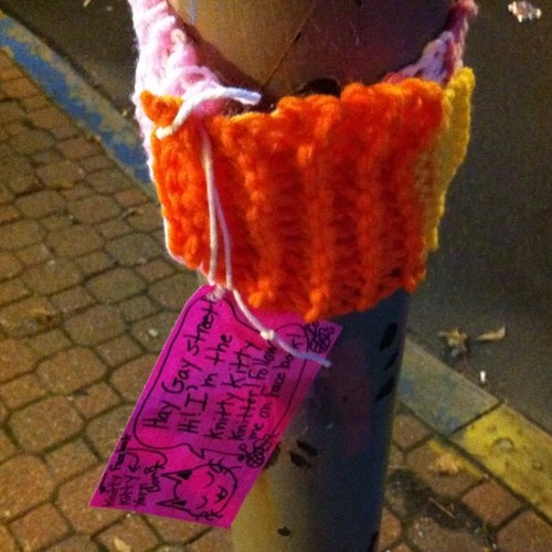 I love Maryland and I love to yarn bomb. Yarn bombing is a form of knitted art. You will find my knitted creations in Maryland.